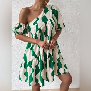 NEW✨- Boho Color Block One Shoulder Dress